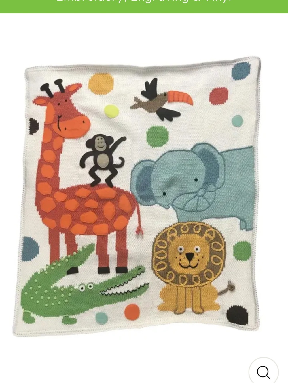KNIT BABY
BLANKET, JUNGLE PARTY